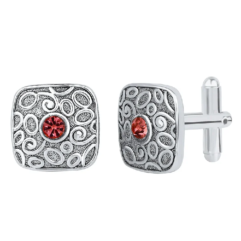 Mahi Solitaire Pink Crystal Silver Plated Squarish Cufflink for Mens and Boys (CL1100543R)